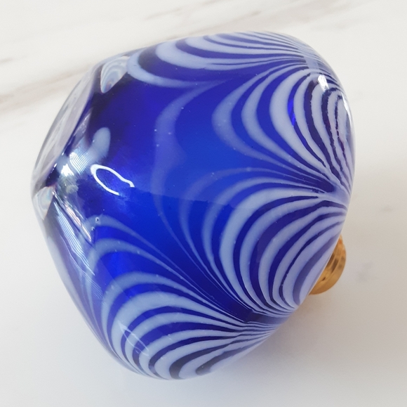 MURANO Art Glass Cobalt Blue White Perfume Bottle Clear Glass Bird Toppe… - Picture 9 of 14